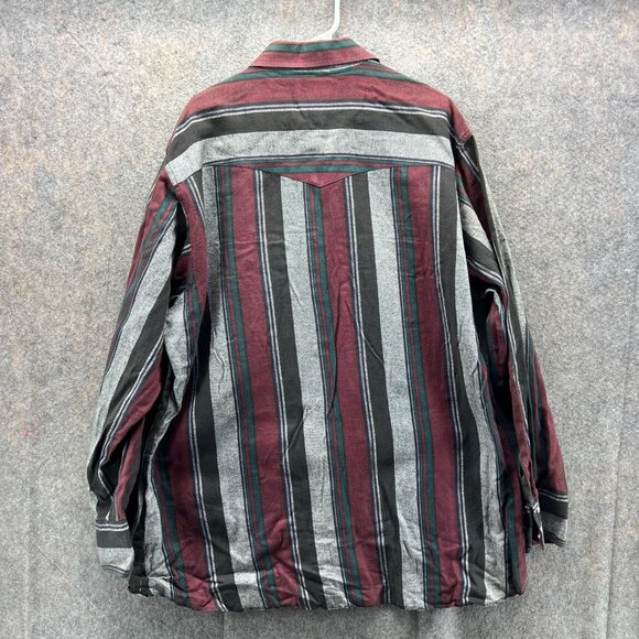 Wrangler Shirt Mens 2XL Red Stripes Pearl Snap Tall Western Brush Popper Cowboy - Picture 2 of 10